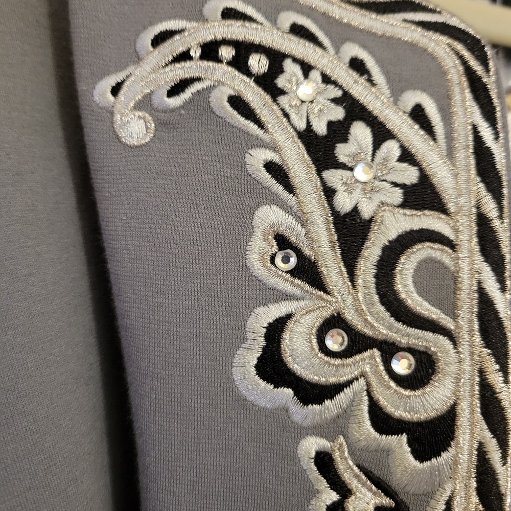 NEW Bob Mackie Jacket Wearable Art Gray Silver Black White Rhinestones XL